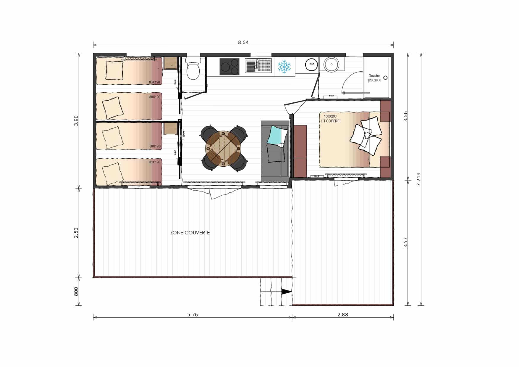 Ver el mapa Mobilhome Premium 56 m² (3 habitaciones - 6 pers)